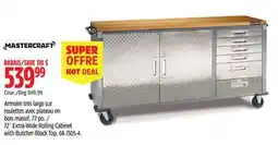 Canadian Tire Mastercraft, 72˝ Extra-Wide Rolling Cabinet with Butcher-Block Top offer