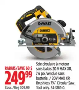 Canadian Tire DEWALT, 20V MAX XR Brushless 71⁄4˝ Circular Saw offer