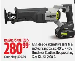 Canadian Tire MAXIMUM 40V Brushless Cordless Reciprocating Saw Kit offer