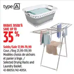 Canadian Tire type A, Selected Drying Racks and Laundry Basket offer