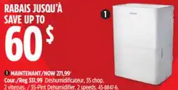Canadian Tire Noma 35-Pint Dehumidifier. 2 speeds offer