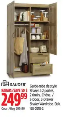 Canadian Tire Sauder 2-Door, 2-Drawer Shaker Wardrobe. Oak offer