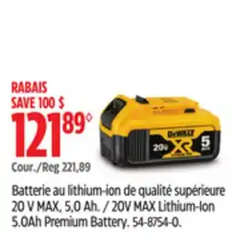 Canadian Tire DEWALT 20V MAX Lithium-Ion 5.0Ah Premium Battery offer