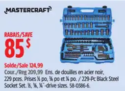 Canadian Tire Mastercraft 229-Pc Black Steel Socket Set. 1⁄2, 3⁄8, 1⁄4˝-drive sizes offer