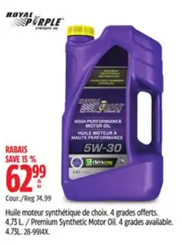 Canadian Tire Premium Synthetic Motor Oil. 4 grades available. 4.73L offer