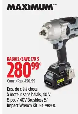 Canadian Tire MAXIMUM 40V Brushless 1⁄2˝ Impact Wrench Kit offer