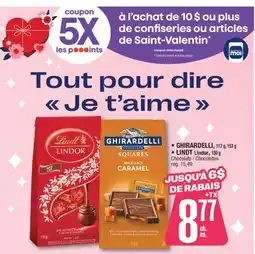 Jean Coutu GHIRARDELLI, 117 g, 153 g LINDT Lindor, 150 g Chocolats offer