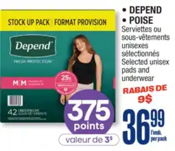 Jean Coutu DEPEND, POISE Selected unisex pads and underwear offer