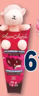 Familiprix LAURA SECORD Marshmallow hearts covered in milk chocolate with a jelly center offer