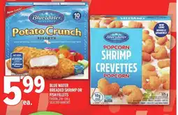 Metro Blue water breaded shrimp or fish fillets frozen offer