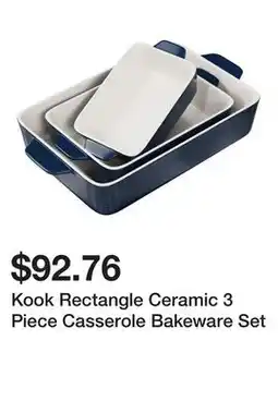 Wayfair Kook Rectangle Ceramic 3 Piece Casserole Bakeware Set offer