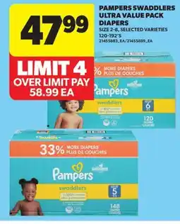 Real Canadian Superstore PAMPERS SWADDLERS ULTRA VALUE PACK DIAPERS, 120-192'S offer