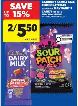 Real Canadian Superstore CADBURY FAMILY SIZE CHOCOLATE BAR, 80-90 G OR MAYNARD'S CANDY, 135-154 G offer