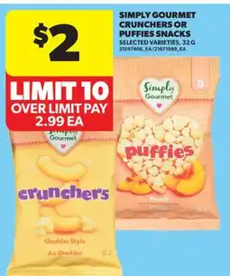 Real Canadian Superstore SIMPLY GOURMET CRUNCHERS OR PUFFIES SNACKS offer