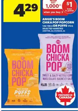 Real Canadian Superstore ANGIE'S BOOM CHIKA POP POPCORN, 136/198 G OR PUFFS offer