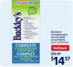 Walmart Buckley's Complete plus mucus relief syrup offer