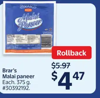 Walmart Brar's Malai paneer offer