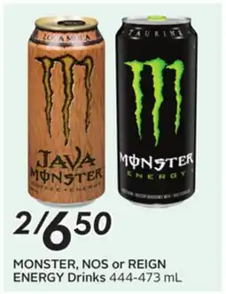 Sobeys MONSTER, NOS or REIGN ENERGY Drinks offer