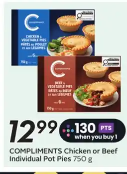 Sobeys COMPLIMENTS Chicken or Beef Individual Pot Pies offer
