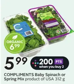 Sobeys COMPLIMENTS Baby Spinach or Spring Mix offer