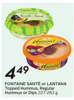Sobeys FONTAINE SANTÉ or LANTANA Topped Hummus, Regular Hummus or Dips offer