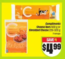 FreshCo Compliments Cheese Bars 400 g or Shredded Cheese offer