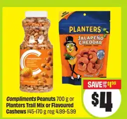 FreshCo Compliments Peanuts 700g or Planters Trail Mix or Flavoured Cashews offer