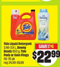 FreshCo Tide Liquid Detergent 3.46-3.9 L, Downy Beads 853 g, Tide Pods or Gain Flings 45-76 pk offer