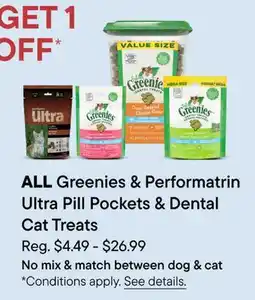 Petvalu Greenies & Performatrin Ultra Pill Pockets & Dental Cat Treats offer