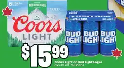 FreshCo Coors Light or Bud Light Lager 6x473 ml Tall Cans offer