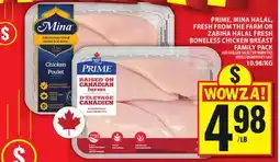 Food Basics PRIME, MINA HALAL, FRESH FROM THE FARM OR ZABIHA HALAL FRESH BONELESS CHICKEN BREAST FAMILY PACK offer