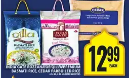 Food Basics INDIA GATE ROZZANA OR QILLA PREMIUM BASMATI RICE, CEDAR PARBOILED RICE offer