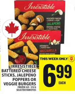 Food Basics IRRESISTIBLE BATTERED CHEESE STICKS, JALEPENO POPPERS OR VEGGIE BURGERS offer