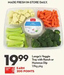 Longo's Longo's Veggie Tray with Ranch or Hummus Dip offer