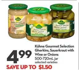 Longo's Kühne Gourmet Selection Gherkins, Sauerkraut with Wine or Onions offer