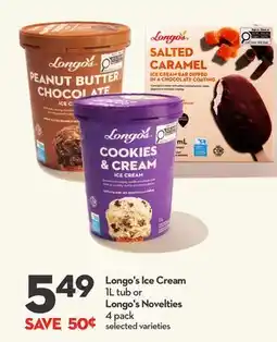 Longo's Longo's Ice Cream 1L tub or Longo's Novelties offer