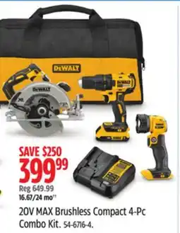 Canadian Tire DEWALT 20V MAX Brushless Compact 4-Pc Combo Kit offer