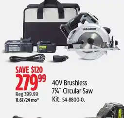 Canadian Tire MAXIMUM 40V Brushless 71⁄4˝ Circular Saw Kit offer