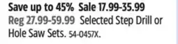 Canadian Tire Selected Step Drill or Hole Saw Sets offer