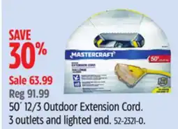 Canadian Tire 50´ 12/3 Outdoor Extension Cord. 3 outlets and lighted end offer