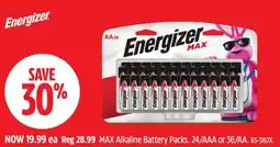 Canadian Tire Energizer MAX Alkaline Battery Packs offer