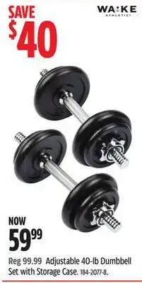 Canadian Tire WA:KE Adjustable 40-lb Dumbbell Set with Storage Case offer