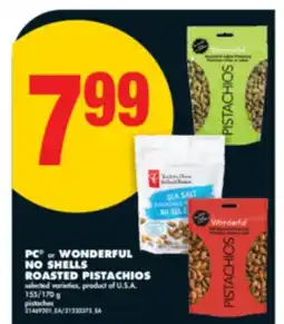 No Frills PC OR WONDERFUL NO SHELLS ROASTED PISTACHIOS, 155/170 G offer