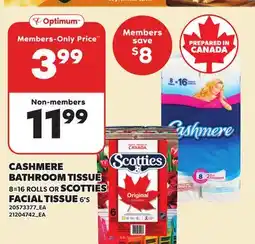 Loblaws CASHMERE BATHROOM TISSUE, 8=16 ROLLS OR SCOTTIES FACIAL TISSUE 6'S offer
