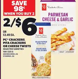 Loblaws PC CRACKERS, PITA CRACKERS OR CHEESE TWISTS offer