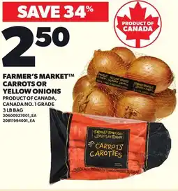 Loblaws FARMER'S MARKET CARROTS OR YELLOW ONIONS, 3 LB BAG offer