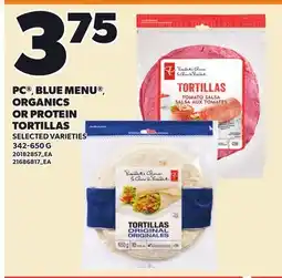 Loblaws PC , BLUE MENU ORGANICS OR PROTEIN TORTILLAS offer