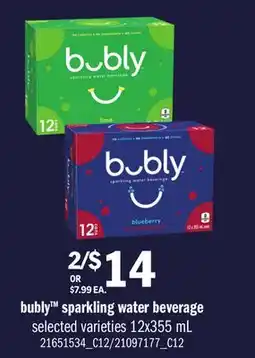 Loblaws BUBLY SPARKLING WATER BEVERAGE offer