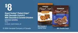 Loblaws SNACK FACTORY PRETZEL CRISPS MILK CHOCOLATE CRUNCH & MILK CHOCOLATE & CARAMEL DRIZZLERS offer