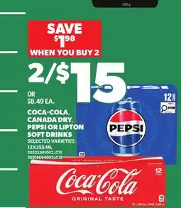 Loblaws COCA-COLA, CANADA DRY, PEPSI OR LIPTON SOFT DRINKS offer